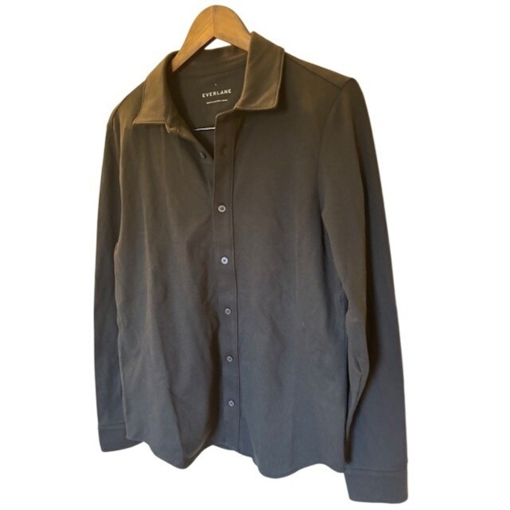 Everlane Men's Small Long Sleeve Pique Button Down Shirt Gray Cotton Stretch